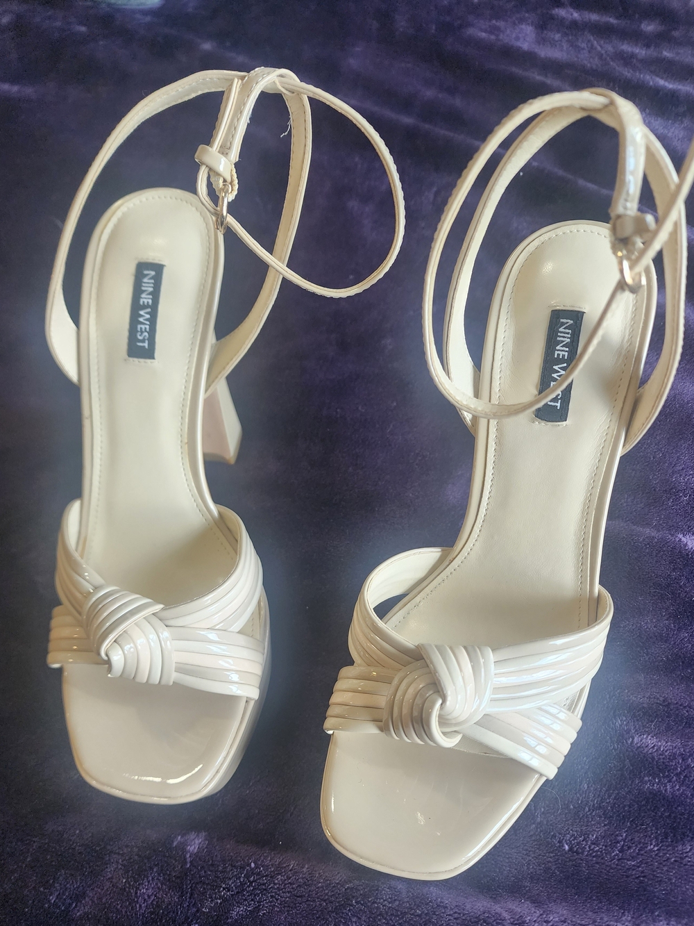 Nine West Cream Knotted Strap Block Heel Sandals